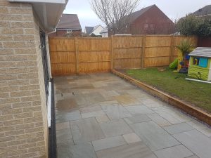 Patio and sleeper steps in withies park, Midsomer Norton