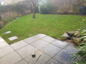 Garden renovation in Paulton with Raj sandstone patio and rough stone walling