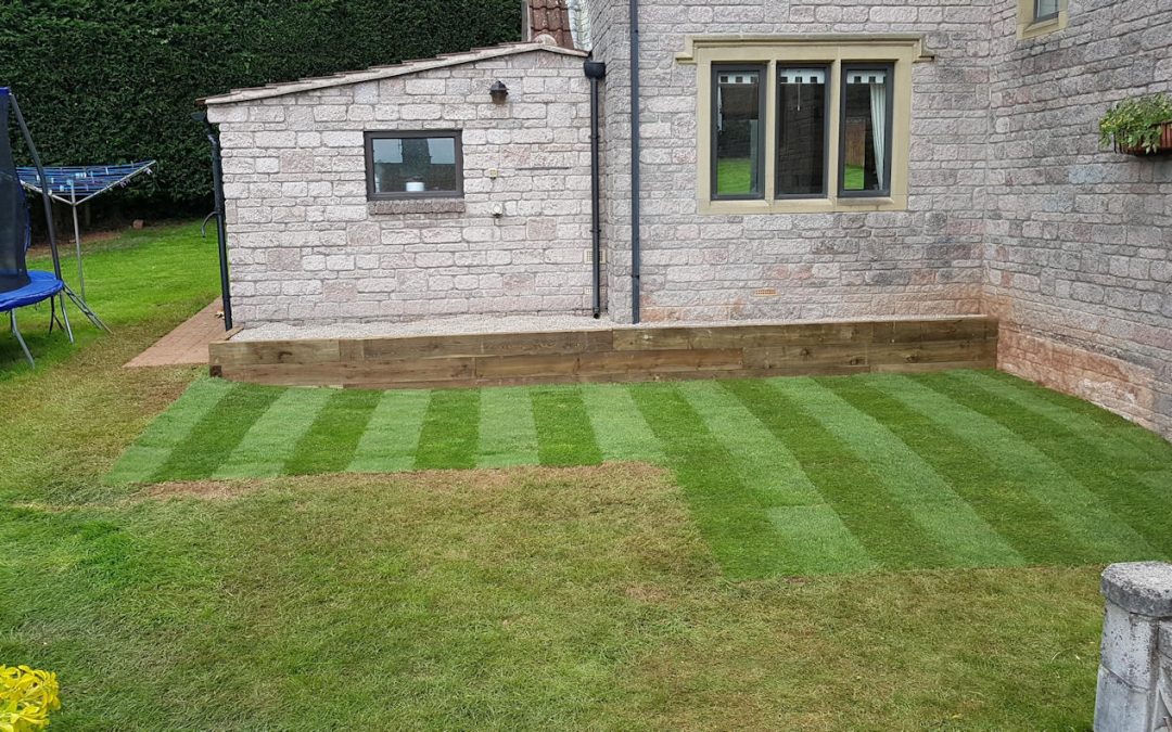 Patio removal, turfing and sleeper work in East Harptree