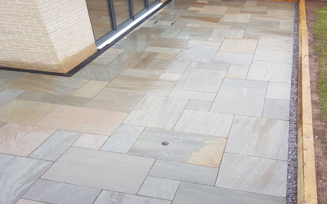 Patio and sleeper steps in withies park, Midsomer Norton