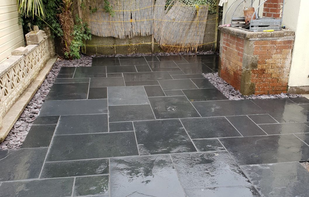 Black limestone patio in Peasdown St.John